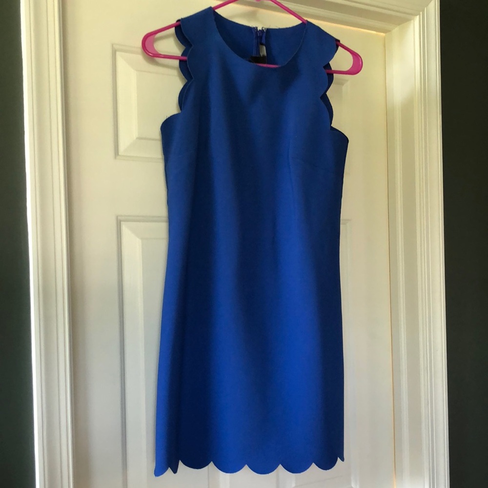 J Crew Royal Blue Scalloped Shift Dress